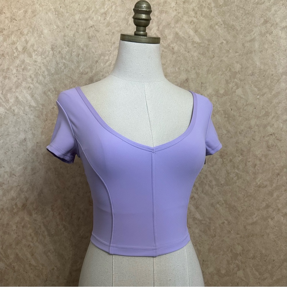 Aerie Light Purple V-neck Cropped Built In Bra Top NWT